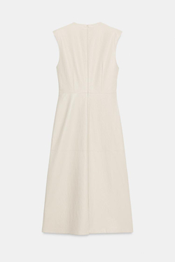 ZARA ПЛАТЬЕ МИДИ ИЗ ИСКУССТВЕННОЙ КОЖИ С ПОДПЛЕЧНИКАМИ, ЭКРЮ