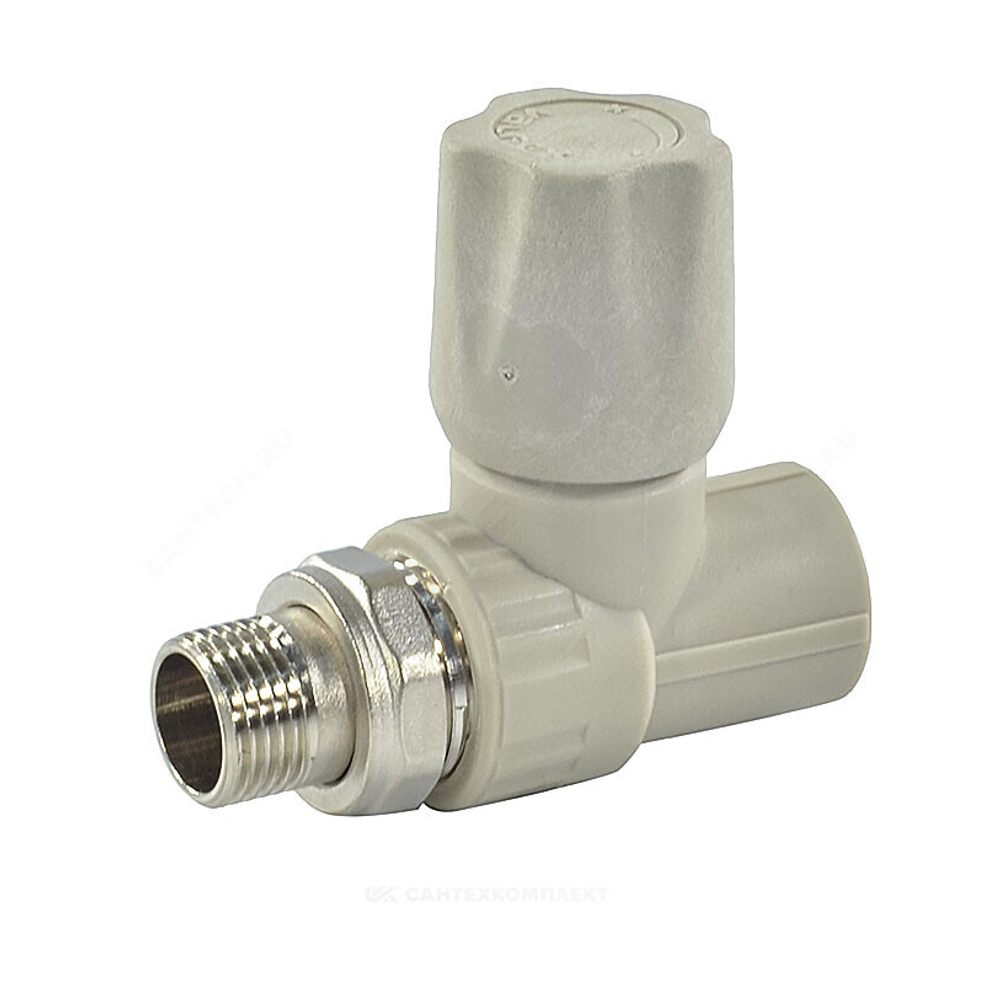 Клапан (вентиль) PP-R запорный серый Дн 20х1/2" Ру25 НР прямой для радиатора VALFEX 1014620012Г
