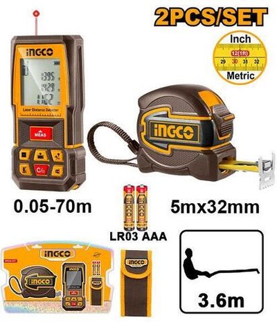Набор лазерный дальномер 70м и рулетка 5х32м INGCO HLDD241201 INDUSTRIAL