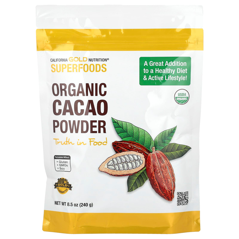 California Gold Nutrition, Superfoods, органический какао-порошок, 240 г (8,5 унции)