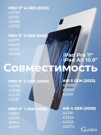 Стекло защитное для iPad 10.9"/ iPad Pro 11" Gurdini Premium Glass 0.33 mm прозрачное