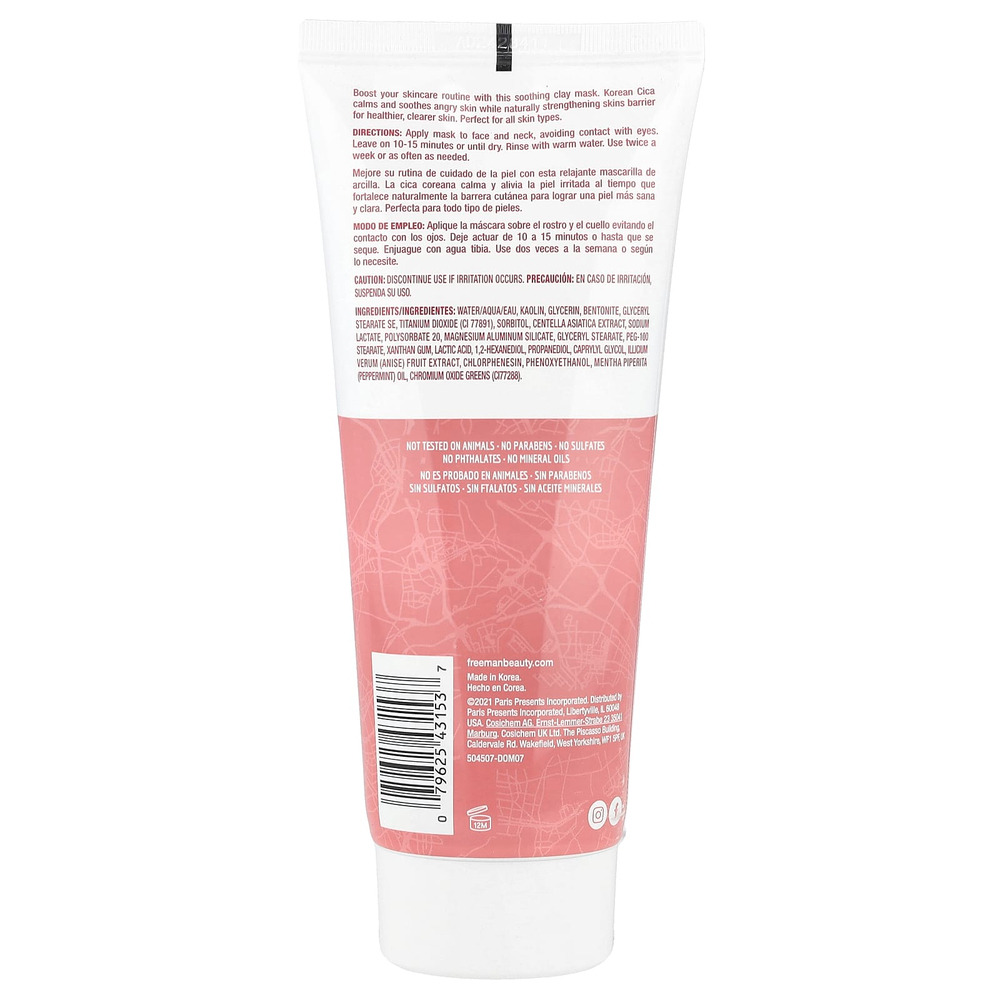Freeman Beauty, Успокаивающая косметическая маска с корейской глиной Cica, для всех типов кожи, 175 мл (6 жидк. Унций)