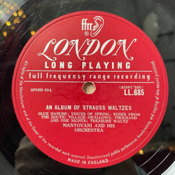 Винтажная виниловая пластинка LP Strauss Штраус Вальсы Mantovani And His Orchestr Waltzes (USA 1952)