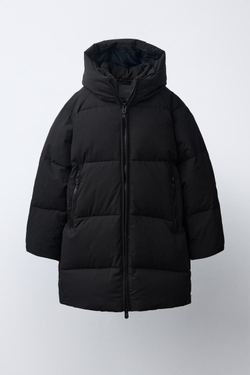 ZARA ДЛИННЫЙ ПУХОВИК 50% ПУХА 50% ПЕРА WATER REPELLENT, ЧЕРНЫЙ