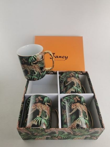 Чашка для чая Набор кружек JUNGLE 4 шт Fancy 8x9,5 Черный