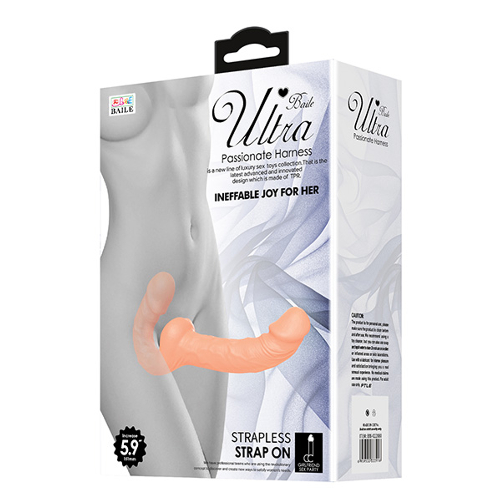Телесный безремневой страпон для двойного проникновения Baile Ultra Passionate Harness Strapless Strap-on BW-022080