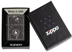 Зажигалка ZIPPO Marble Flame с покрытием High Polish Black, латунь/сталь, черная, глянцевая, 38x13x5