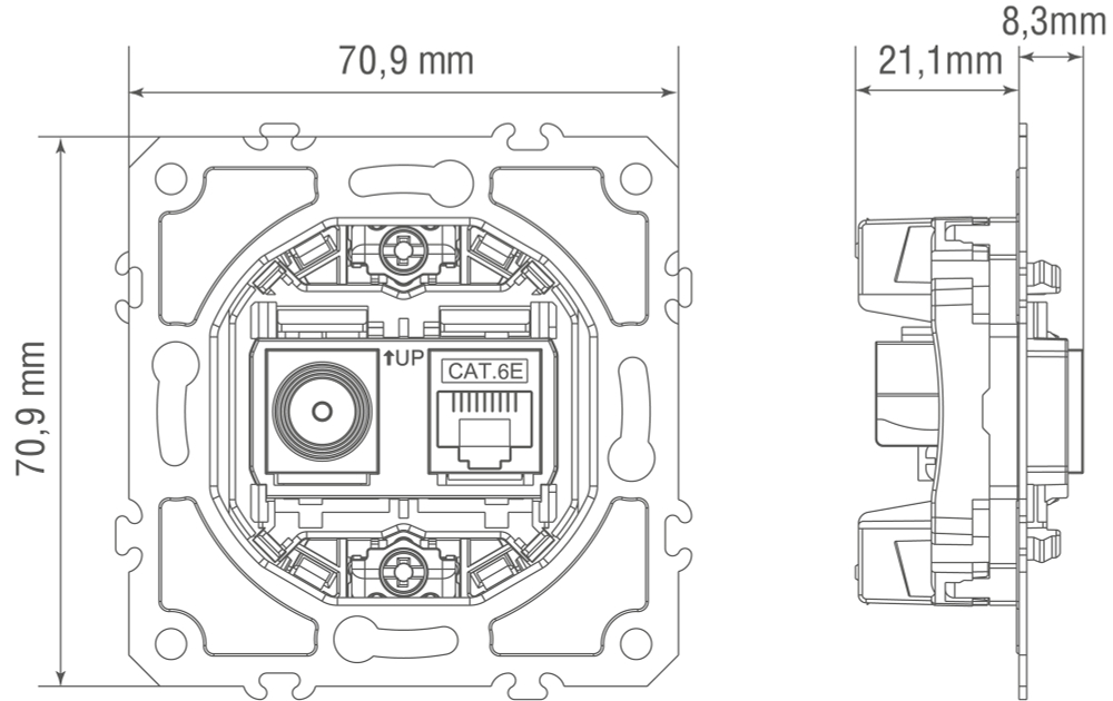 Механизм розетки RJ45/TV cat.5, ClassE-8/0-2400 МГц,  серия D16