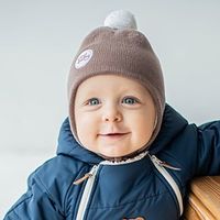 Шапка из смесовой шерсти утепленная "Кофе" на завязках 0+