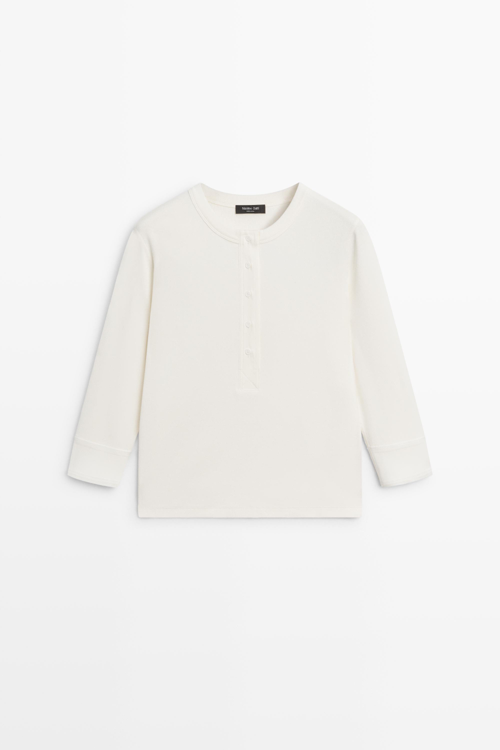 Massimo Dutti Футболка из смесового хлопка с воротником на пуговицах, натуральный/кремовый