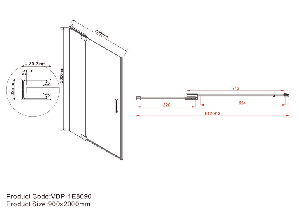 Душевая дверь Экстра (Extra) VDP-1E8090CL, 800/900, хром, стекло прозрачное,