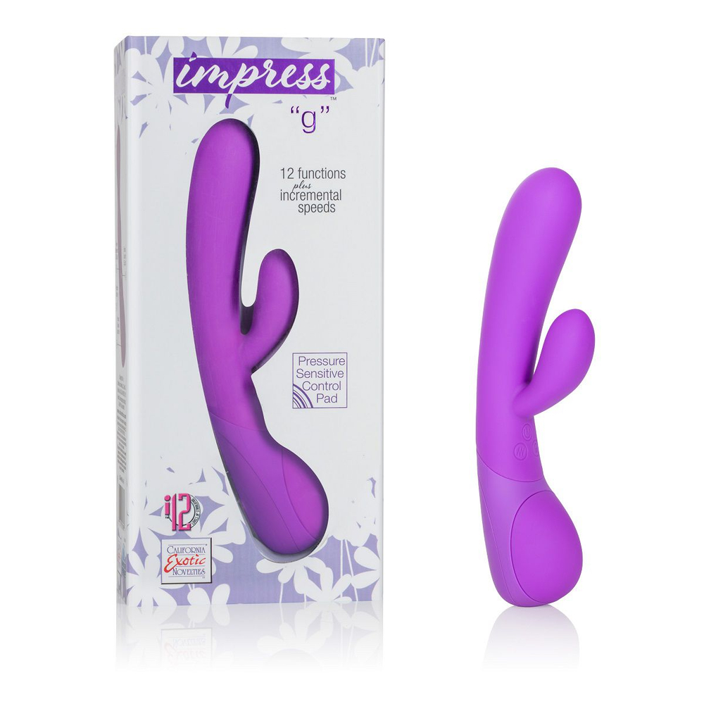 Фиолетовый вибромассажер Impress “g” со стимуляцией клитора - 18 см. (Цвет: фиолетовый)