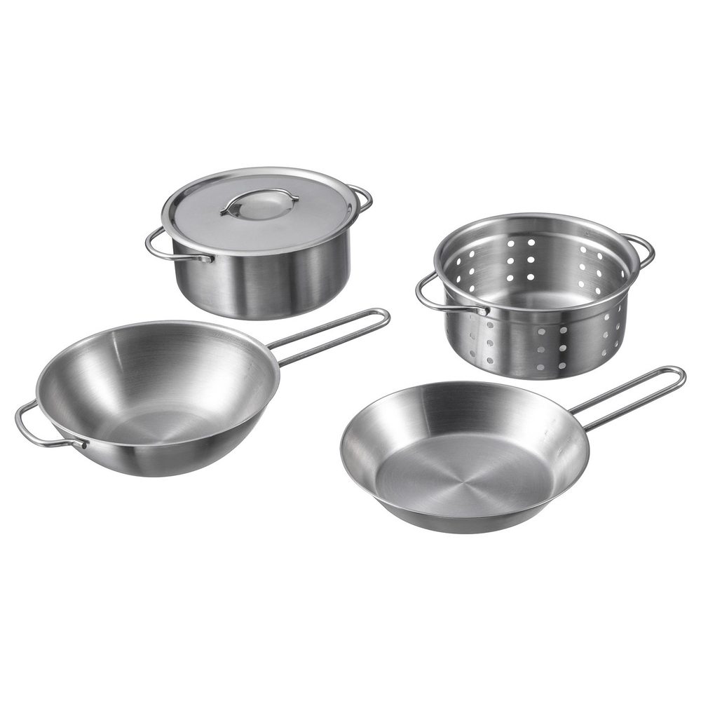 IKEA DUKTIG  (ИКЕА ДУКТИГ)  -  Набор игрушечных кастрюль, 5 шт. - стальной