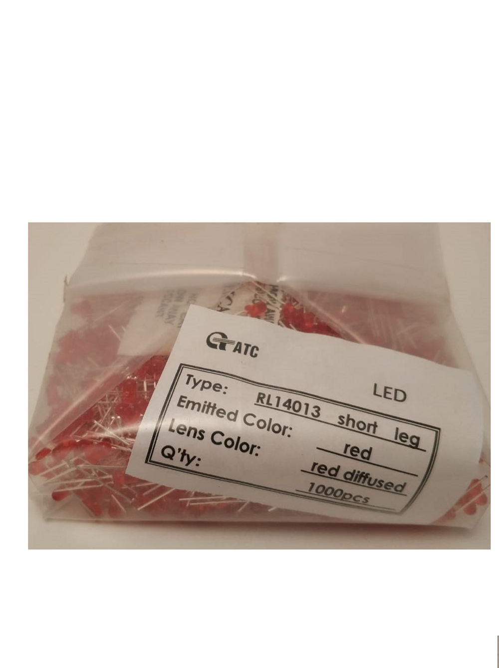 1000 шт./ Светодиод 3mm красный RL14013 красная матовая колба  короткие ноги