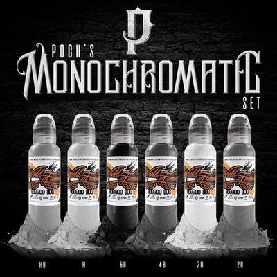 6 Color Poch's Monochromatic Set 1oz World Famous Tattoo Ink