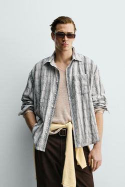 ZARA РУБАШКА RELAXED FIT В КЛЕТКУ, ЖЕМЧУЖНО-СЕРЫЙ