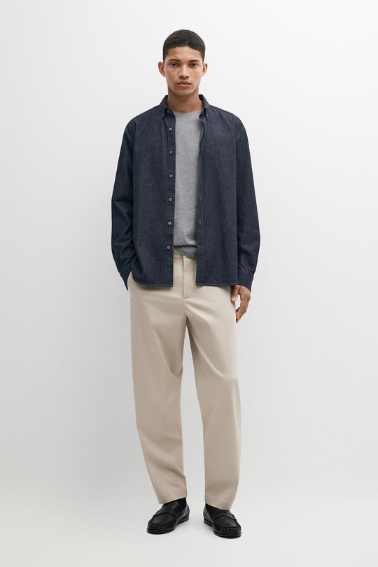 Massimo Dutti Брюки из смесового хлопка с деталью на талии, бежевый