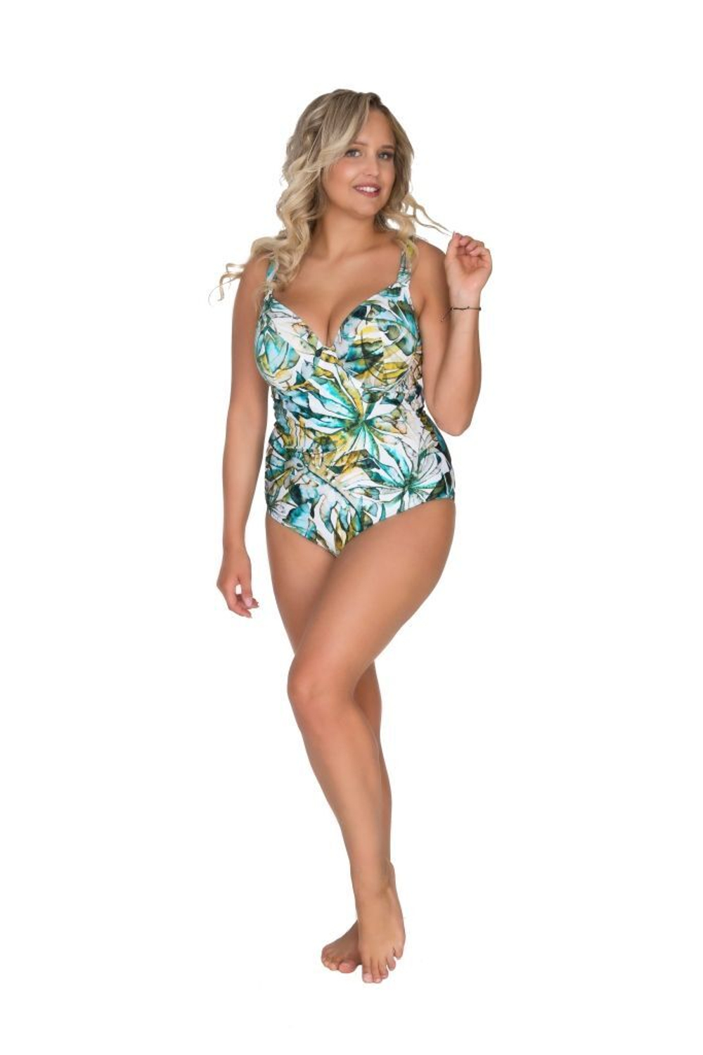 Слитный купальник с эффектным тропическим узором (Размер: 80G) (Цвет: разноцветный)
