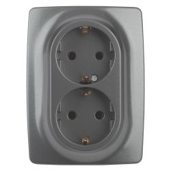 Розетка ЭРА Серия 12 12-2106-12 двойная с заземлением 2X2P+E Schuko 16A-250В IP20 графит | Эра 12