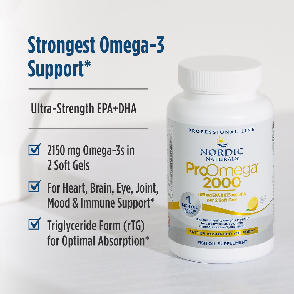 Nordic Naturals, ProOmega® 2000, омега-кислоты, со вкусом лимона, 120 капсул (1075 мг в 1 капсуле)