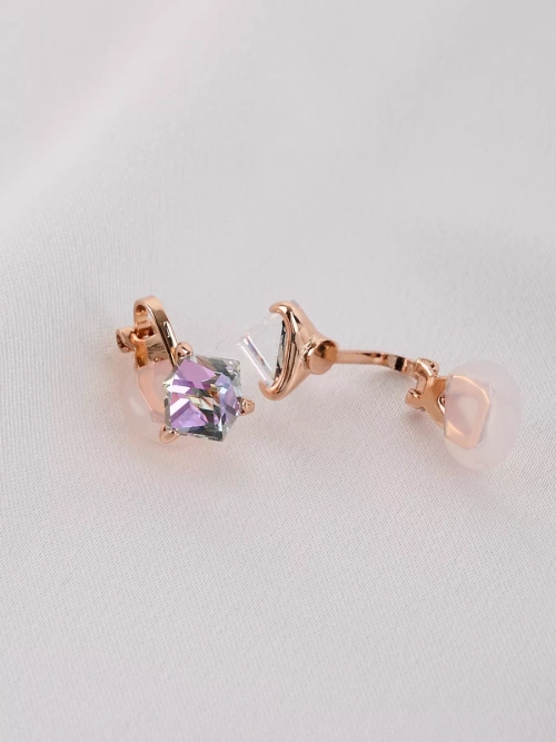Клипсы Миражи с сиреневыми кристаллами Swarovski