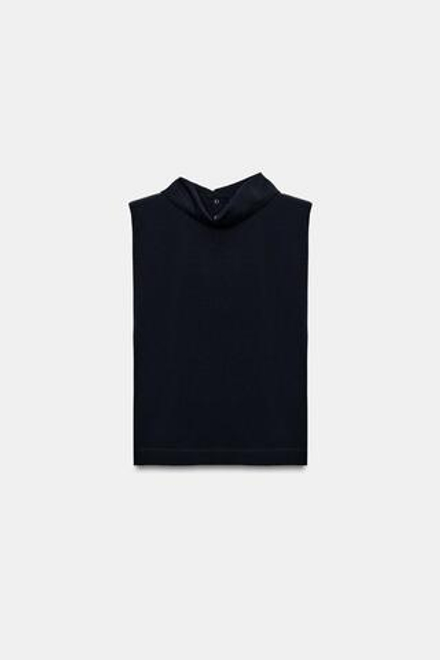 ZARA ТОП С ВЫСОКИМ ВОРОТНИКОМ И ПОДПЛЕЧНИКАМИ, МОРСКОЙ СИНИЙ