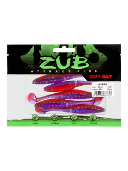 Приманка ZUB-WIBRA  90мм(3,5")-5шт, (цвет 021) фиолетовый верх-красный низ