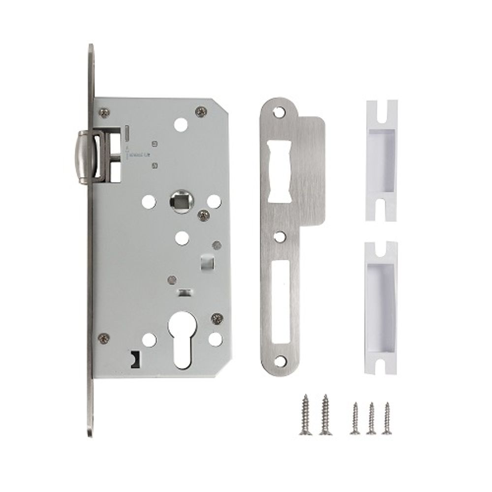 Замок врезной FUARO DD.INOX/C-55.72/R с роликовой защелкой (лиц.планка 20 мм) /62871/