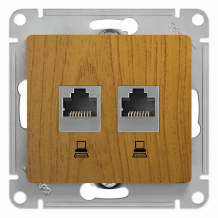 GLOSSA РОЗЕТКА двойная компьютерная RJ45+RJ45 кат. 5e, механизм, ДУБ