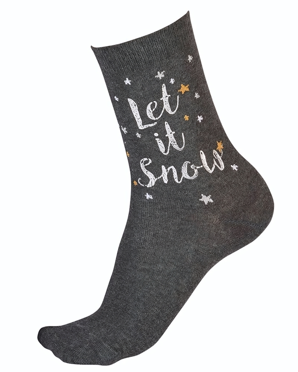 Новогодние хлопковые носки со снежинками Christmas Socks (Размер: S-M-L) (Цвет: серый)