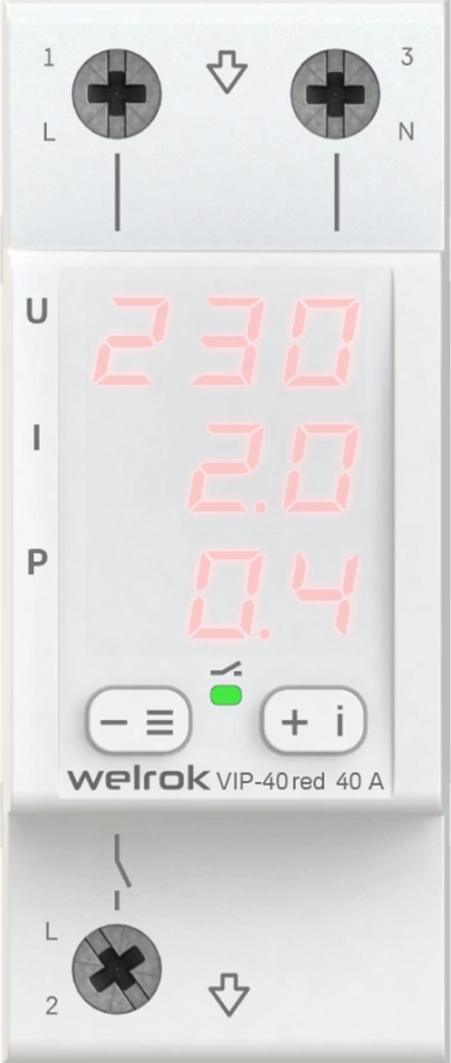 Реле напряжения с контролем тока Welrok VIP-40 red