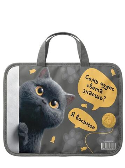 Папка с ручками А4 "Cat", пластик, на молнии, 80мм