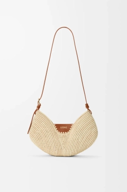 Loewe Сумка среднего размера Swing из рафии и телячьей кожи, натуральный/коричневый