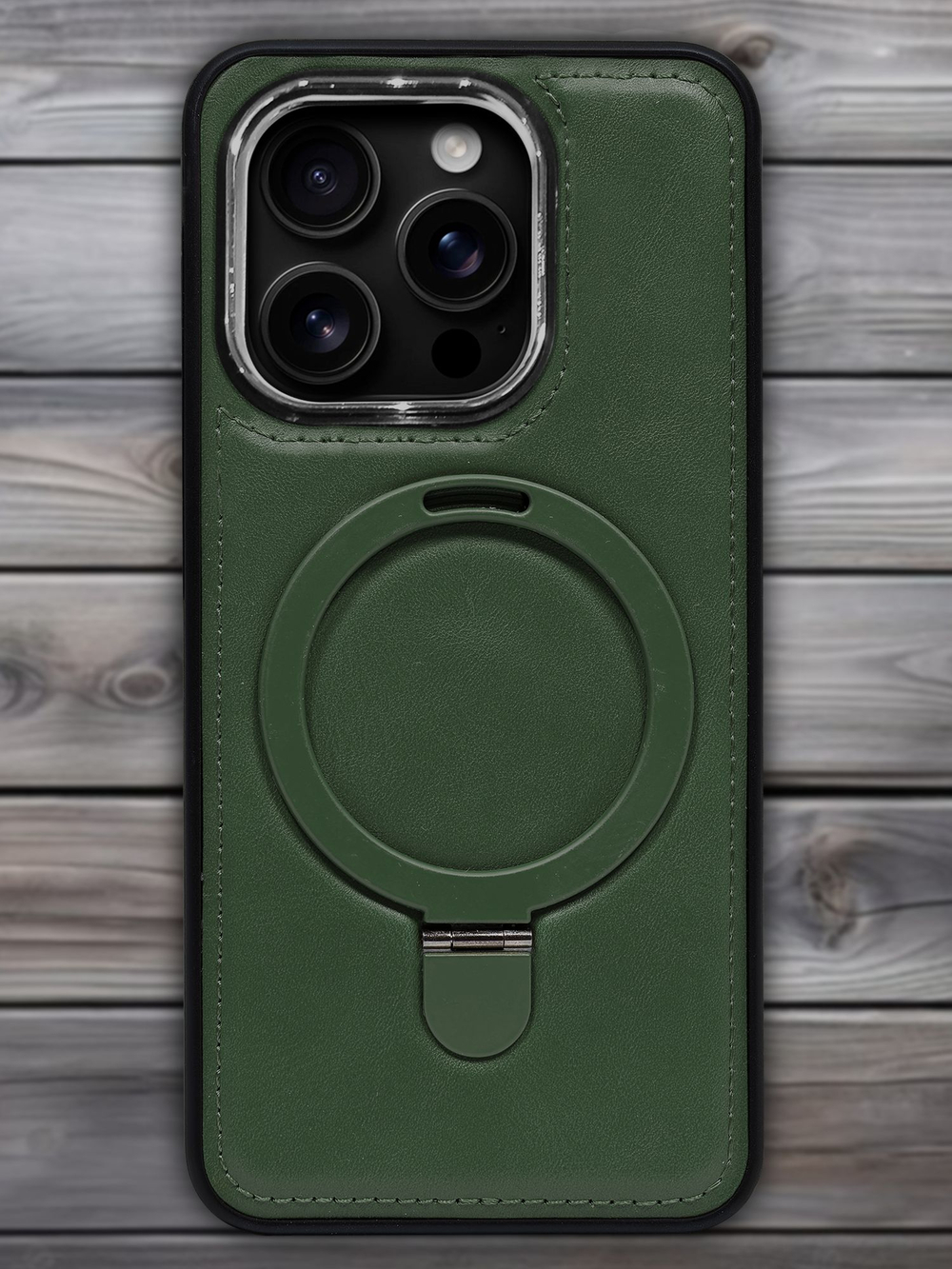 Business style чехол из кожи для IPHONE 16 PRO MAX с кольцом-подставкой и бархатной подкладкой