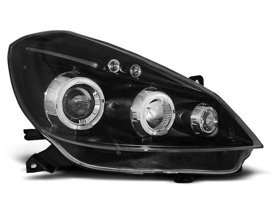 Передние фары Renault Clio 3 angel eyes black