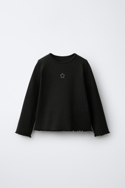 ZARA ЛОНГСЛИВ В РУБЧИК С ВЫШИВКОЙ, ЧЕРНЫЙ