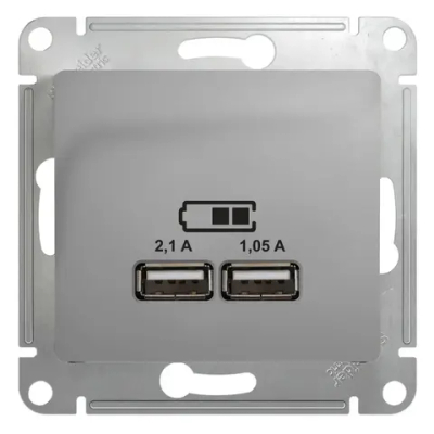 GLOSSA USB РОЗЕТКА A+A, 5В/2,1А, 2х5В/1,05А, механизм, АЛЮМИНИЙ