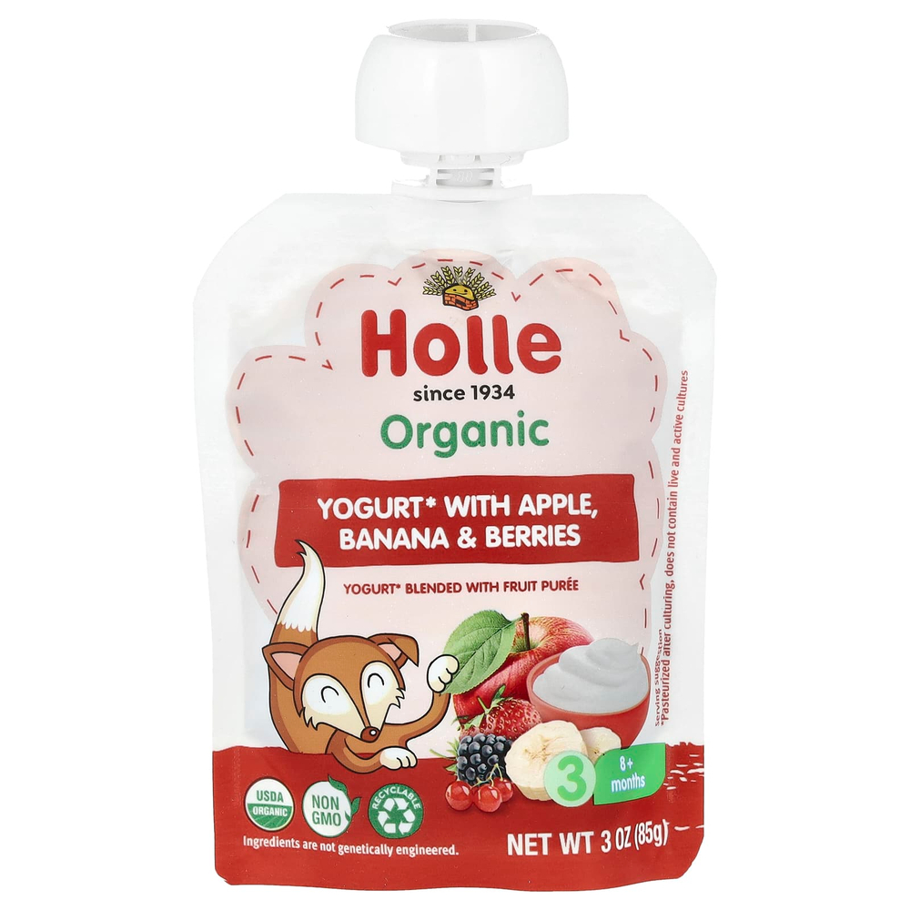 Holle, Органический йогурт с яблоком, бананом и ягодами, для детей старше 8 месяцев, 85 г (3 унции)