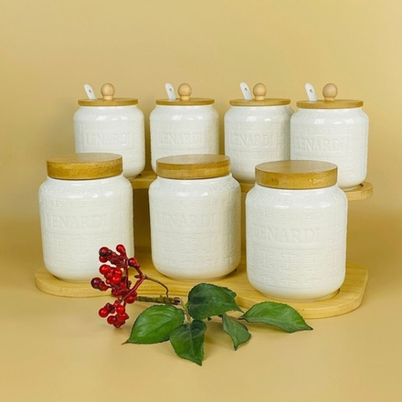 Lenardi 140-133 Набор из 7 банок 340/600мл. на подставке BAMBOO в под.уп.(х6)Фарфор