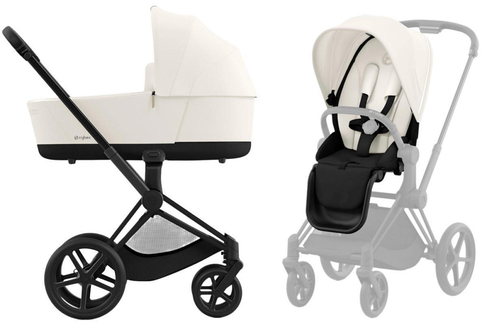 Коляска 3 в 1 Cybex Priam IV Matt Black complete и автокресло Aton S2 i-Size Hibiscus Red Off White