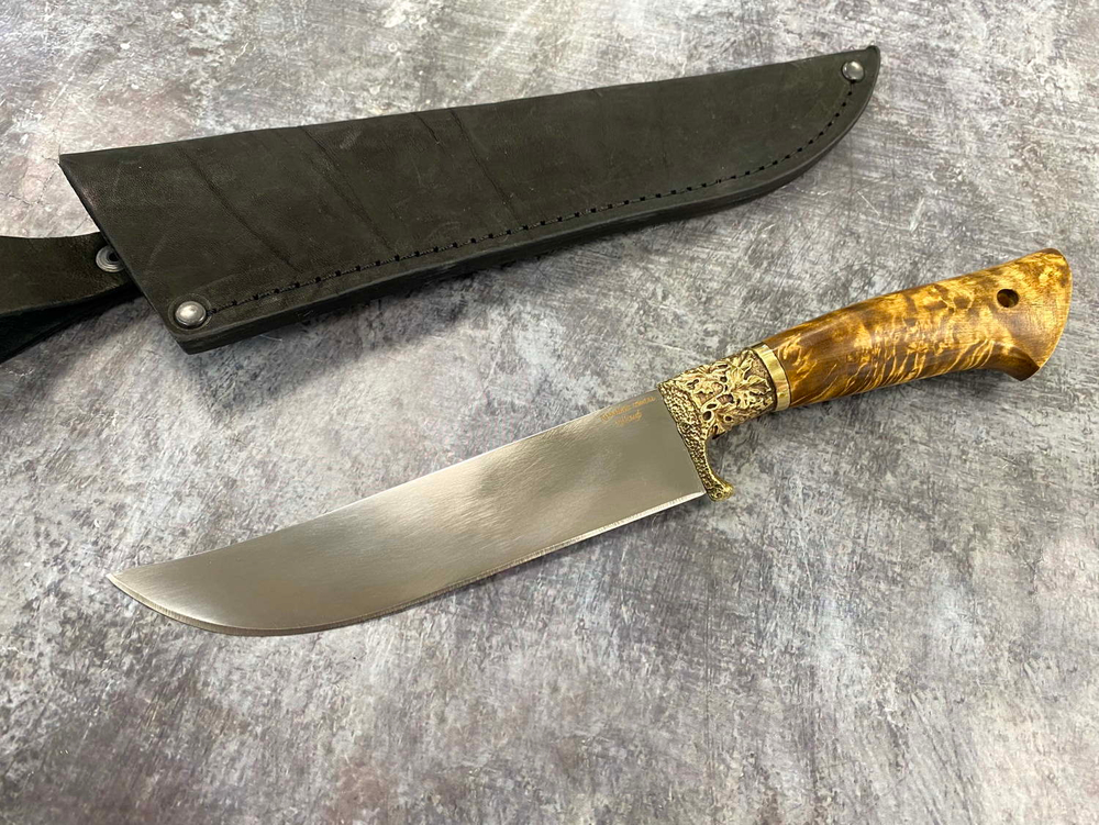 Нож Пчак Узбекский, кованая Х12МФ, стаб. карельская береза, латунь