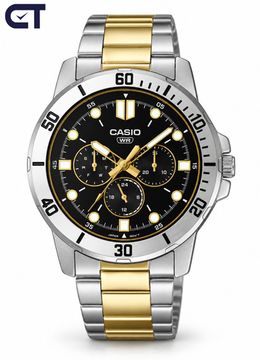 CASIO MTP-VD300SG-1E CASIO Collection мужские наручные часы — чёрный циферблат, двухцветный стиль и три дополнительных индикатора