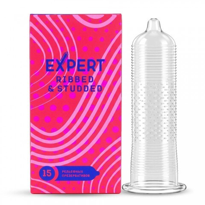 Презервативы EXPERT Ribbed&Studded, ребристо-точечные, 15 шт