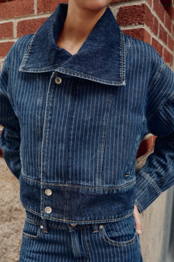 ZARA ДЖИНСОВАЯ КУРТКА Z1975 В ПОЛОСКУ, СИНИЙ
