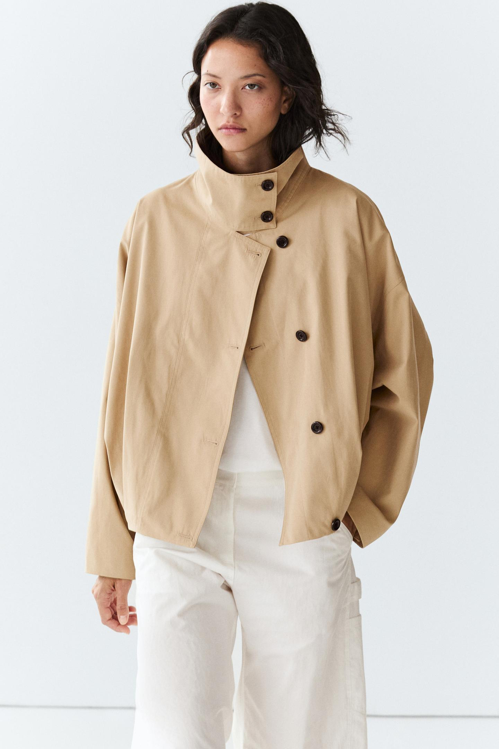 Massimo Dutti Бомбер с воротником-стойкой и складками, бежевый