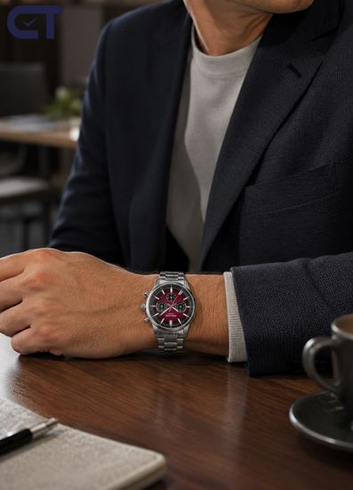 CASIO EFR-575D-4ADF EDIFICE мужские наручные часы — стальной хронограф с красным градиентным циферблатом