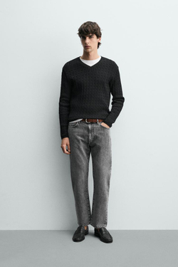 ZARA ДЖИНСЫ REGULAR FIT ОБЛЕГЧЕННЫЕ, СЕРЫЙ
