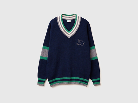 Benetton Шерстяной свитер с V-образным вырезом Stranger Things, темно-синий