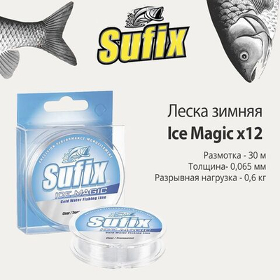 Леска зимняя Ice Magic x12 прозрачная 30м 0.065мм 0,6кг