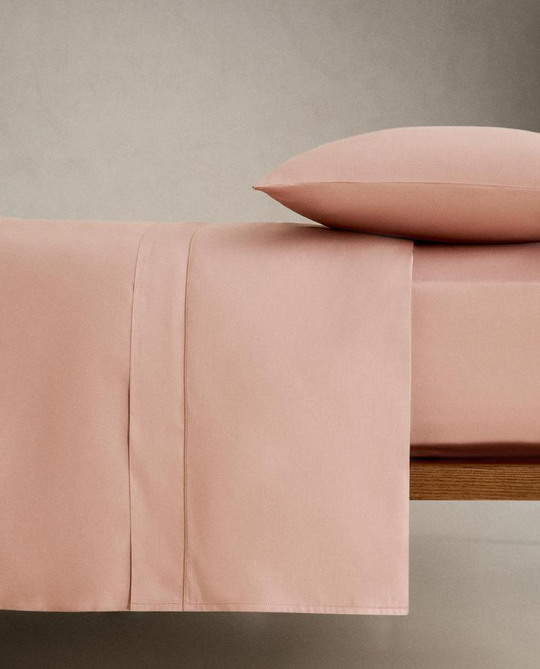 ZARA HOME НАТЯЖНАЯ ПРОСТЫНЯ ИЗ САТИНА | ВЫСОТА 30 СМ (300 НИТЕЙ), РОЗОВЫЙ
